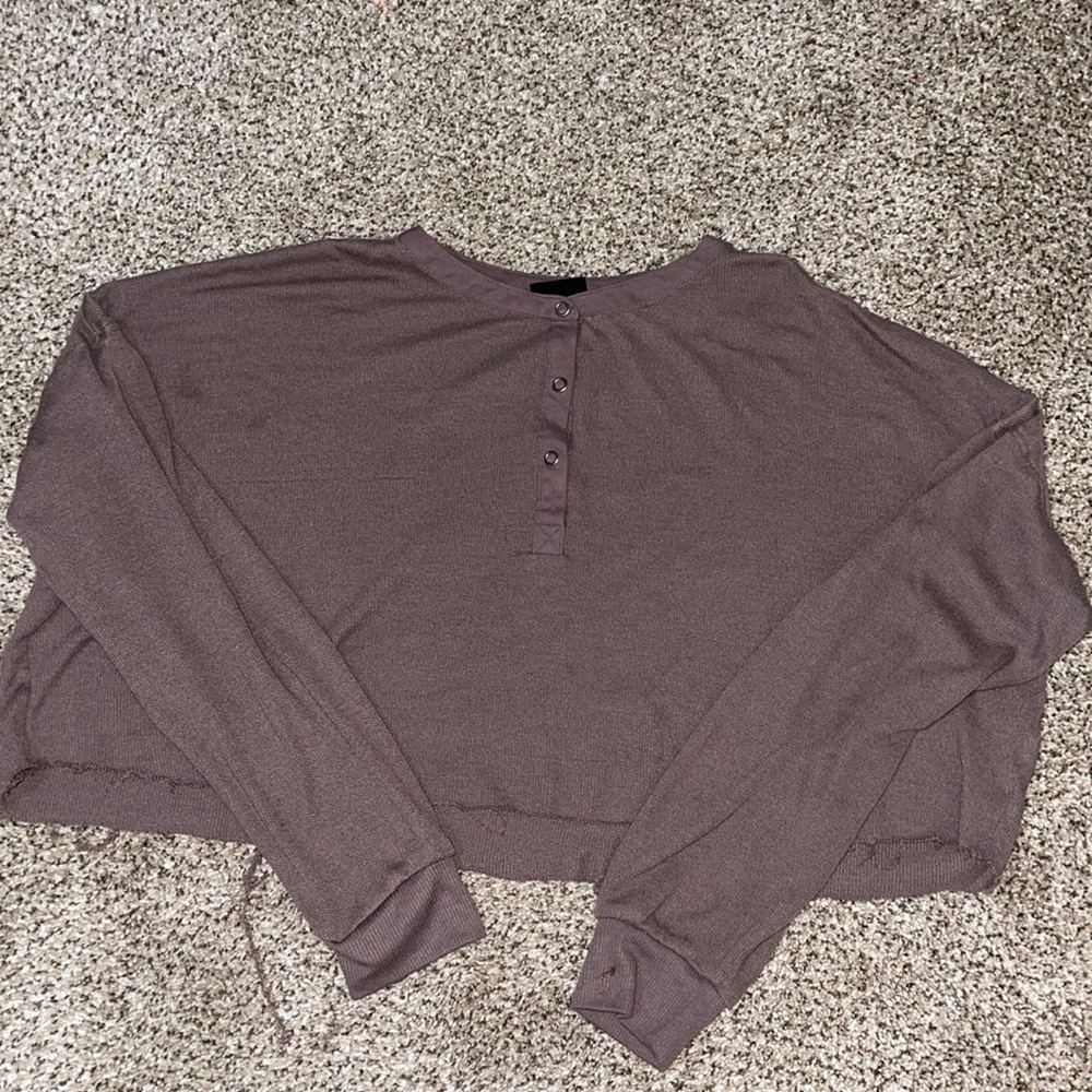 Urban outfitters fringed button-up cropped tee